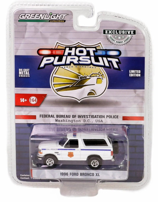Greenlight - 1996 Ford Bronco XL FBI Police Washington DC Hot Pursuit - 1/64 Scale