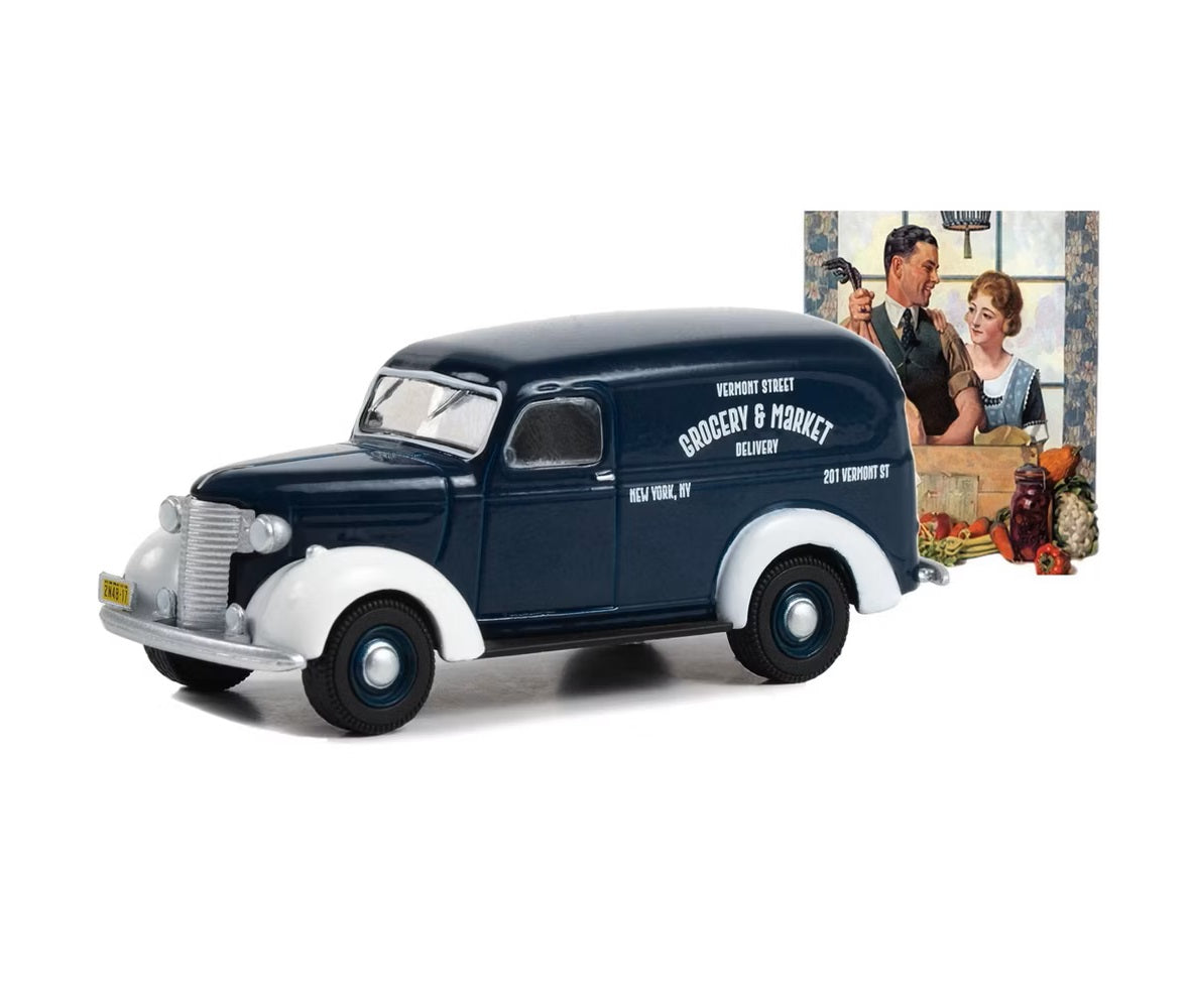 Greenlight - 1939 Chevrolet Panel Truck Dark Blue and White "Grocery & Market Delivery" Norman Rockwell - Scala 1/64