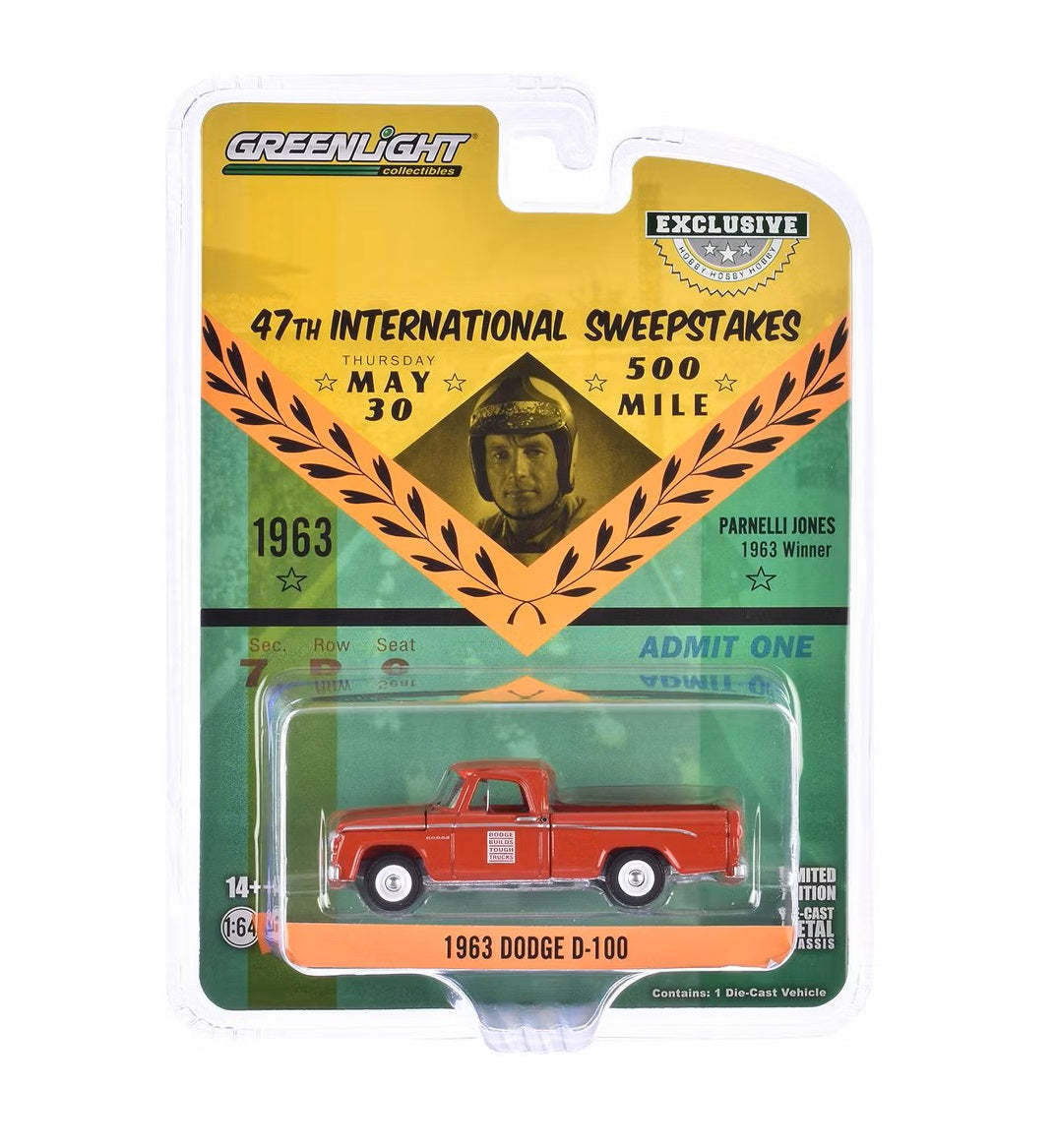 Greenlight - 1963 Dodge D-100 Truck Indianapolis 500 Official Truck Red "Hobby Exclusive" - ​​Scale 1/64