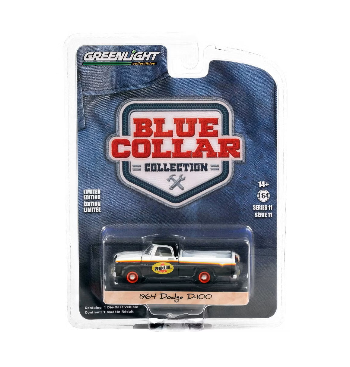 Greenlight - 1964 Dodge D-100 Truck White and Black "Pennzoil" - Series Blue Collar - Scale 1/64