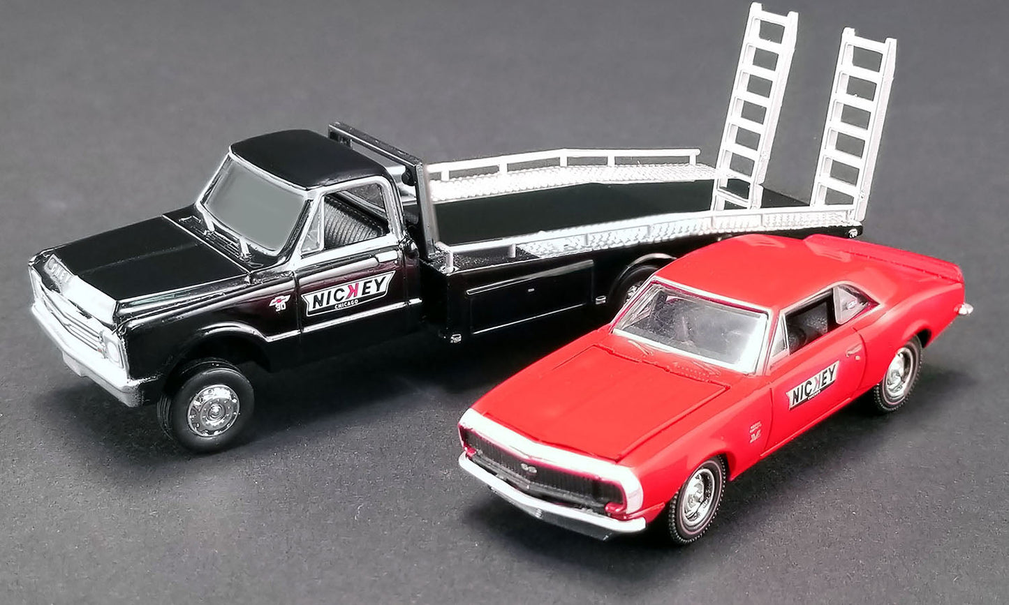 1967 Chevrolet C-30 Ramp Truck Black with 1967 Chevrolet Camaro Red "Nickey Performance" - Acme Diecast - Scala 1/64