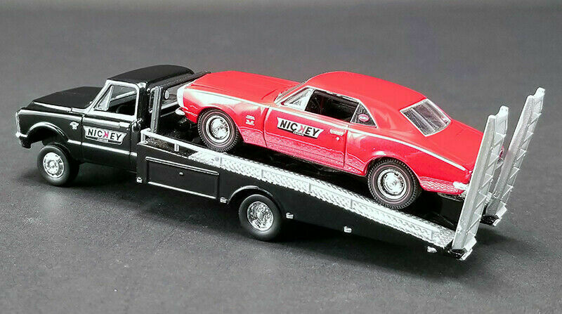 1967 Chevrolet C-30 Ramp Truck Black with 1967 Chevrolet Camaro Red "Nickey Performance" - Acme Diecast - Scala 1/64