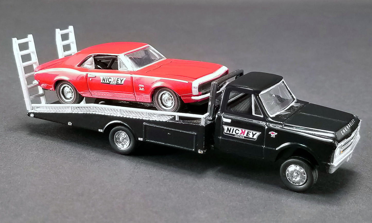1967 Chevrolet C-30 Ramp Truck Black with 1967 Chevrolet Camaro Red "Nickey Performance" - Acme Diecast - Scala 1/64