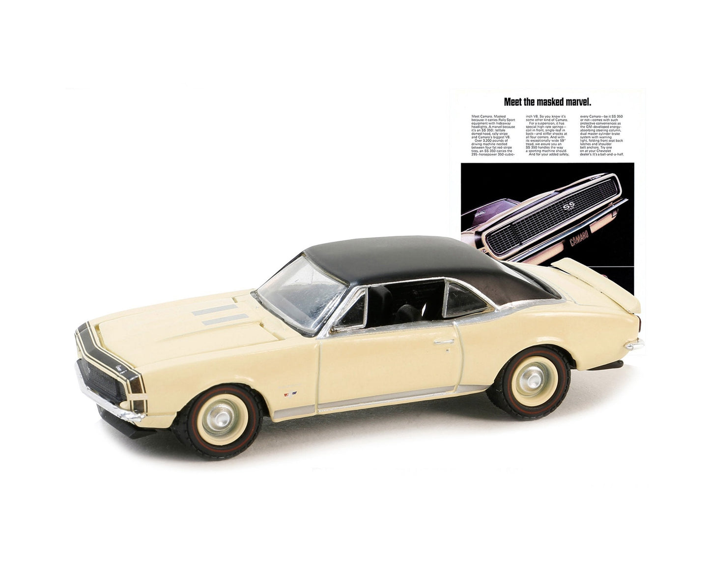 Greenlight - 1967 Chevrolet Camaro SS/RS Cream with Black Vinyl Top Vintage AD Cars - Scale 1/64