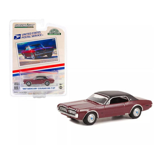 Greenlight - 1967 Mercury Cougar XR-7 GT Dark Red with Black Top USPS Hobby Exclusive - Scale 1/64