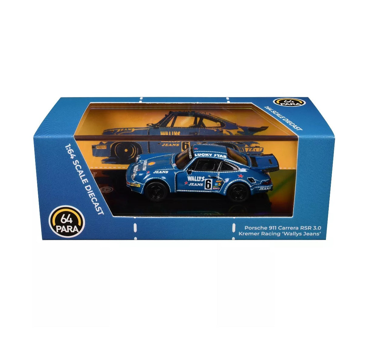 Para64 - 1975 Porsche 911 Carrera RSR 3.0 #6 "Kremer Racing - Wallys Jeans" Blue - Scale 1/64