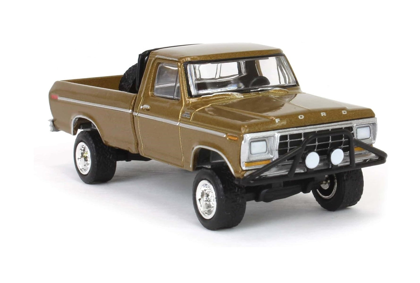 Greenlight - 1979 Ford F250 Ranger Lifted Rollbar Mounted Spare Gold - Series All Terrain - Scale 1/64