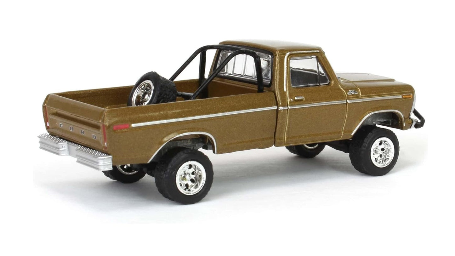 Greenlight - 1979 Ford F250 Ranger Lifted Rollbar Mounted Spare Gold - Series All Terrain - Scale 1/64