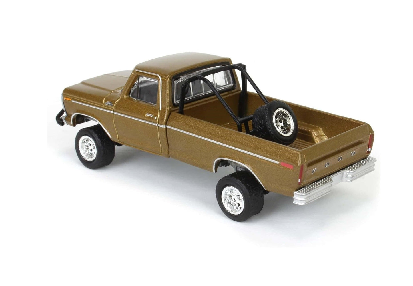 Greenlight - 1979 Ford F250 Ranger Lifted Rollbar Mounted Spare Gold - Series All Terrain - Scale 1/64