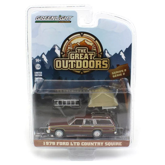 Greenlight - 1979 Ford LTD Country Squire with Cartop Sleeper Tent Great Outdoors Series - Scale 1/64