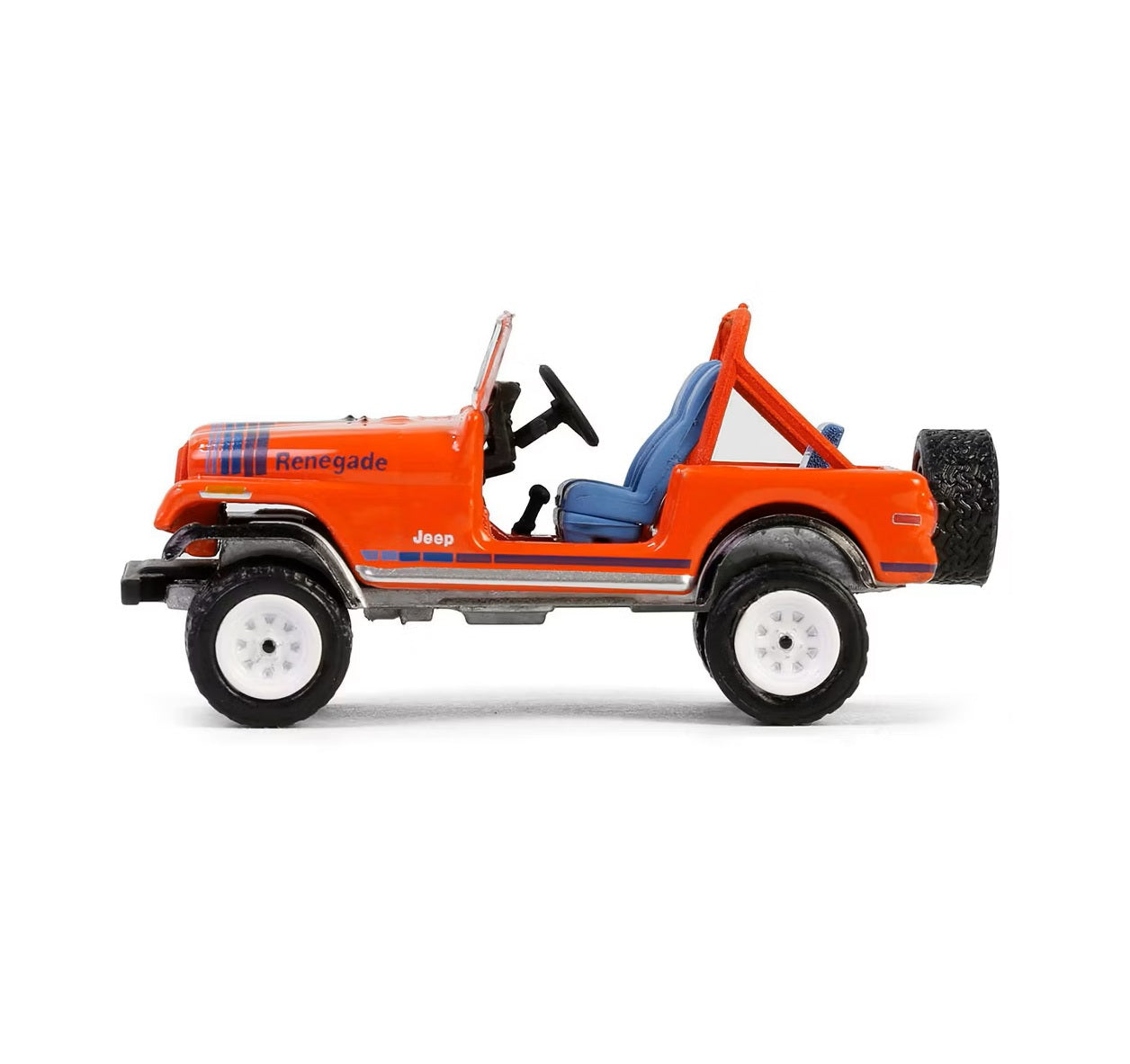 Greenlight Collectibles - 1979 Jeep CJ-7 Renegade Red with Blue Stripes -  Vintage AD Cars - Scala 1/64
