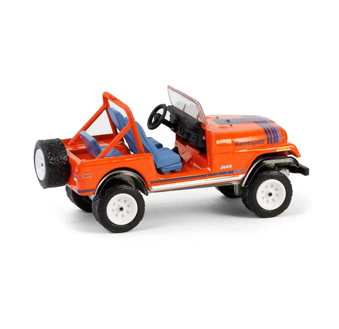 Greenlight Collectibles - 1979 Jeep CJ-7 Renegade Red with Blue Stripes -  Vintage AD Cars - Scala 1/64