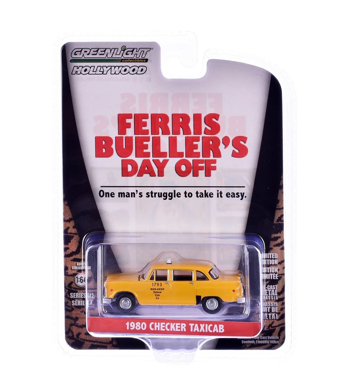 Greenlight - 1980 Checker Taxicab "Yellow Cab Co. #1793" Yellow "Ferris Bueller's Day Off" (1986) Movie - Hollywood Series - Scale 1/64