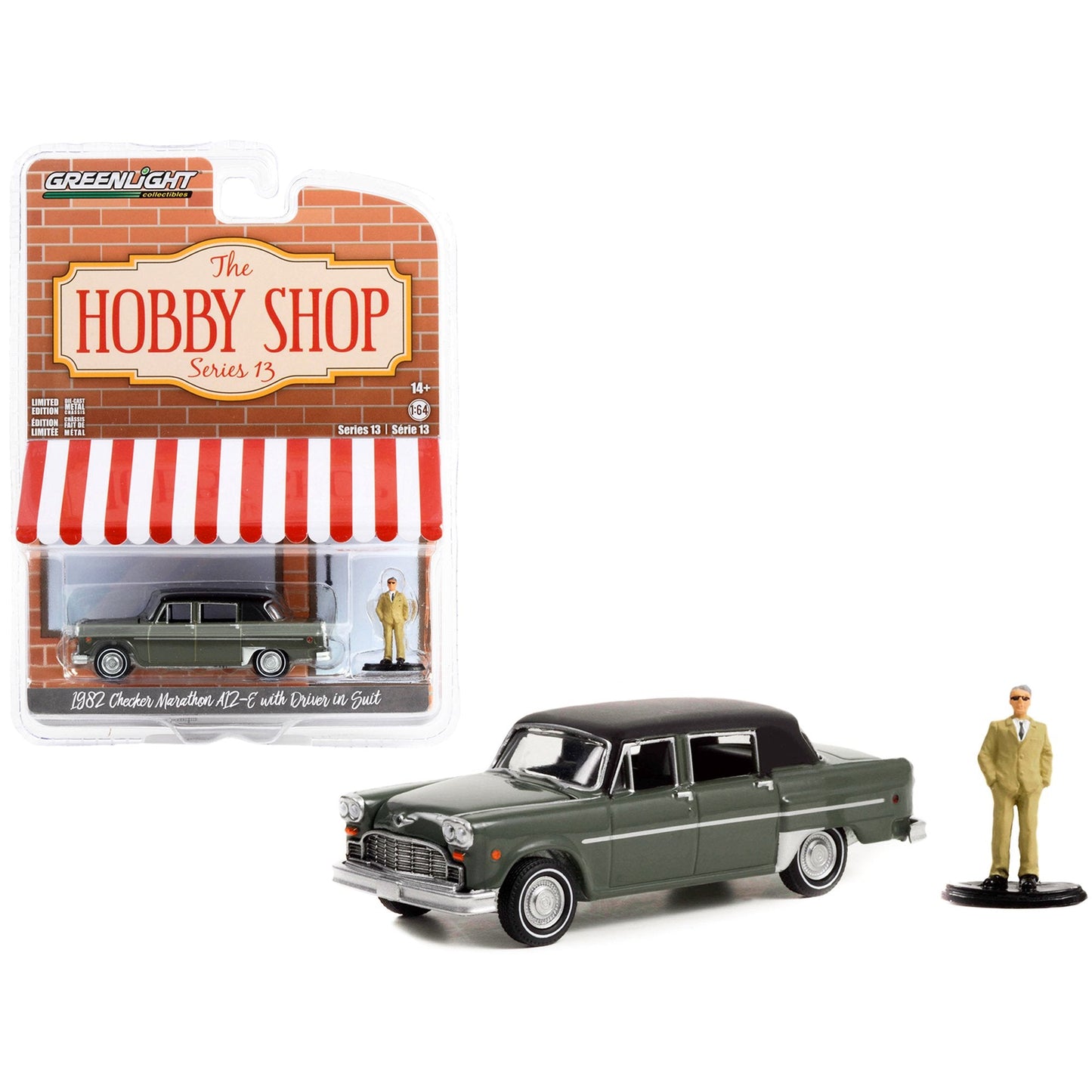 Greenlight - 1982 Checker Marathon A12-E Gray with Driver in Suit Figure - The Hobby Shop Series - Scale 1/64