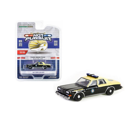Greenlight Collectibles - 1983 Dodge Diplomat Black and Cream "Florida Highway Patrol State Trooper" - Series Hot Pursuit - Scale 1/64