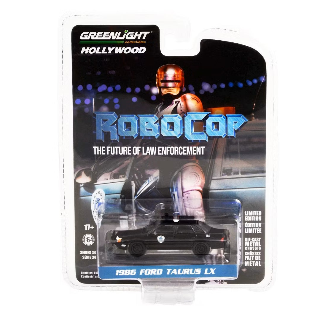 Greenlight - 1986 Ford Taurus LX Matt Black "Detroit Police" "RoboCop" (1987) Movie - Hollywood Series - Scale 1/64