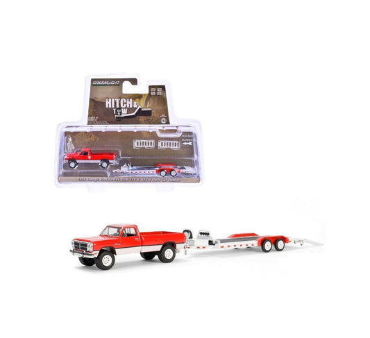 Greenlight Collectibles - 1991 Dodge Ram Power Ram 250 with Heavy Duty Car Hauler - Hitch &amp; Tow - Scale 1/64