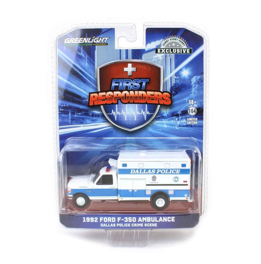 Greenlight - 1992 Ford F-350 Ambulance Dallas Police Crime Scene - Series First Responders - Scale 1/64