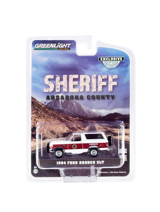 Greenlight - 1994 Ford Bronco XLT White &amp; Burgundy "Absaroka County Sheriff's Dept." Hobby Exclusive - Scale 1/64