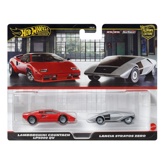 Hot Wheels Premium - 2-Pack Lamborghini Countach LP5000 QV &amp; Lancia Stratos Zero - Scale 1/64