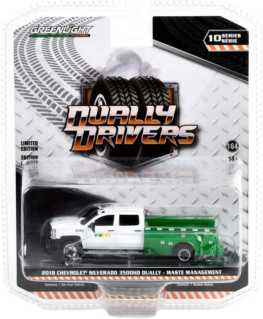 Greenlight - 2018 Chevrolet Silverado 3500HD Dually Waste Management - Dually Drivers Series - Scala 1/64