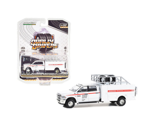 Greenlight Collectibles - 2018 Dodge Ram 3500 Dually Tire Service Truck White "Firestone and Bridgestone Emergency Road Service" - Dually Drivers Series - Scala 1/64