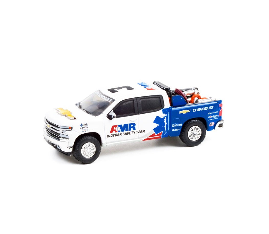 Greenlight - 2021 Chevrolet Silverado Pickup Truck Model Car with Safety Equipment in Truck Bed NTT IndyCar Series Hobby Exclusive - Greenlight - Scala 1/64