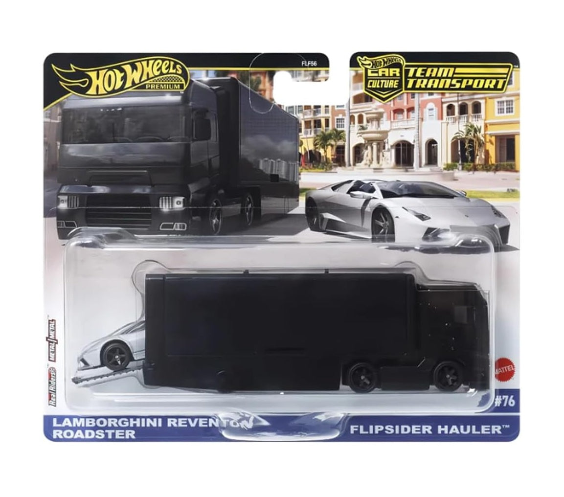 Hot Wheels Premium - Lamborghini Reventon Roadster + Flipsider Hauler - Series Car Culture Team Transport - Scale 1/64