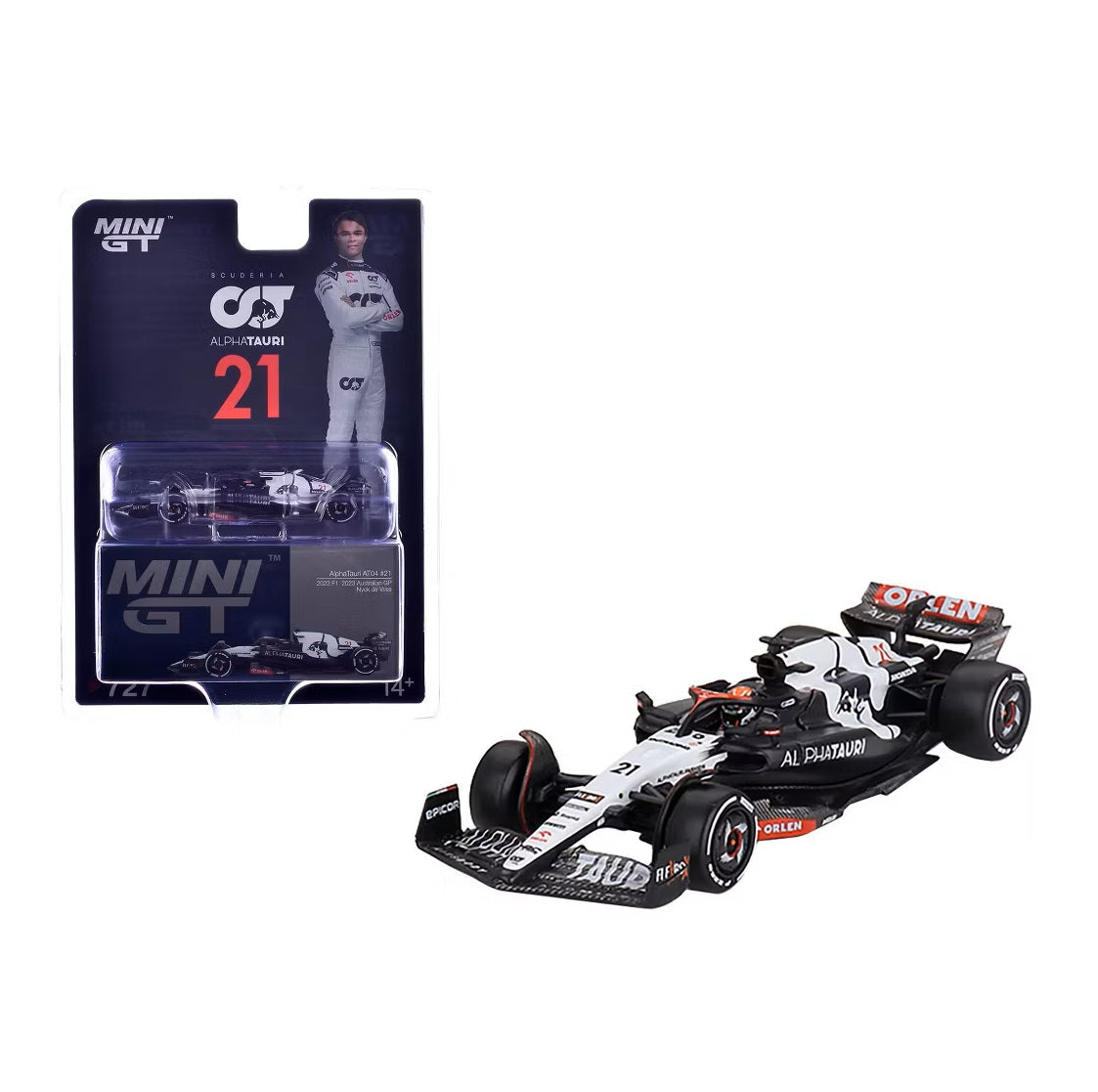 Mini GT - AlphaTauri AT04 #21 Nyck de Vries 2023 F1 2023 Australian GP - Scala 1/64 MGT00727-MJ Blister Packaging