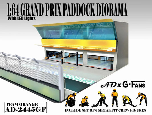 American Diorama - Team Orange Prand Prix Paddock diorama with figures and led lights - Scala 1/64 AD-2445GF