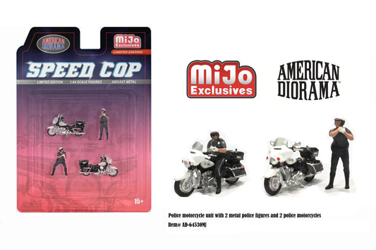 American Diorama - "Speed Cop" Police Motorcycles Set Figure of 4 Pieces Limited Edition MiJo Exclusives - American Diorama - Scala 1/64 AD-64530MJ