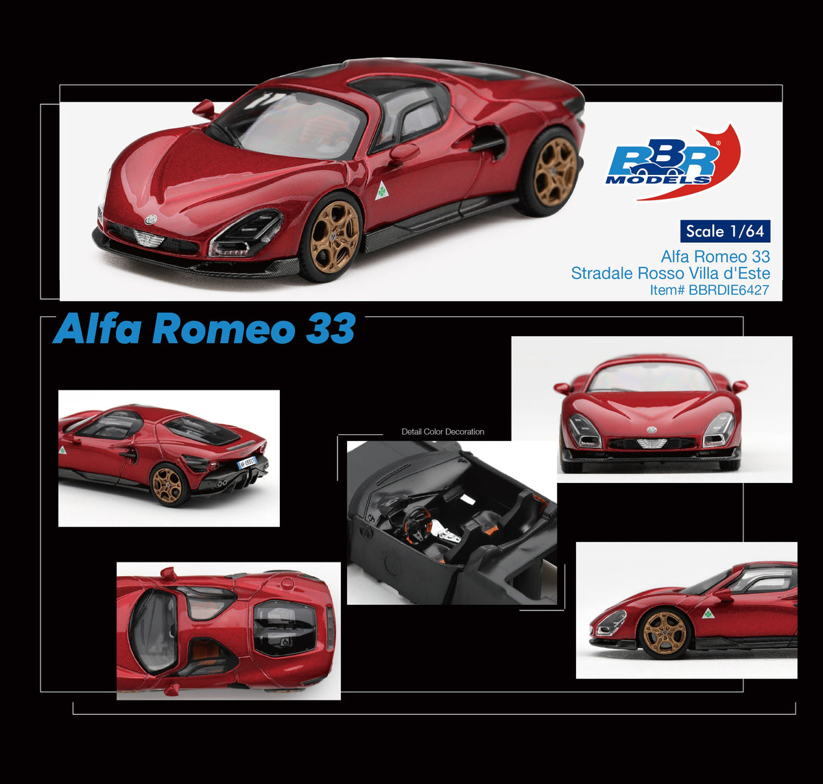 [PRÉCOMMANDE] BBR - Alfa Romeo 33 Stradale Rosso Villa d'Este 2025 - Échelle 1/64 BBRDIE6427