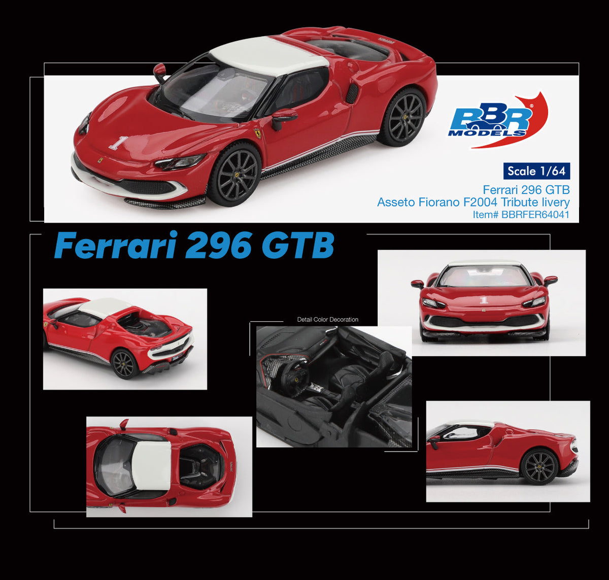 BBR - Ferrari 296 GTB Assetto Fiorano F2004 Tribute livery - 1/64 Scale BBRFER64041