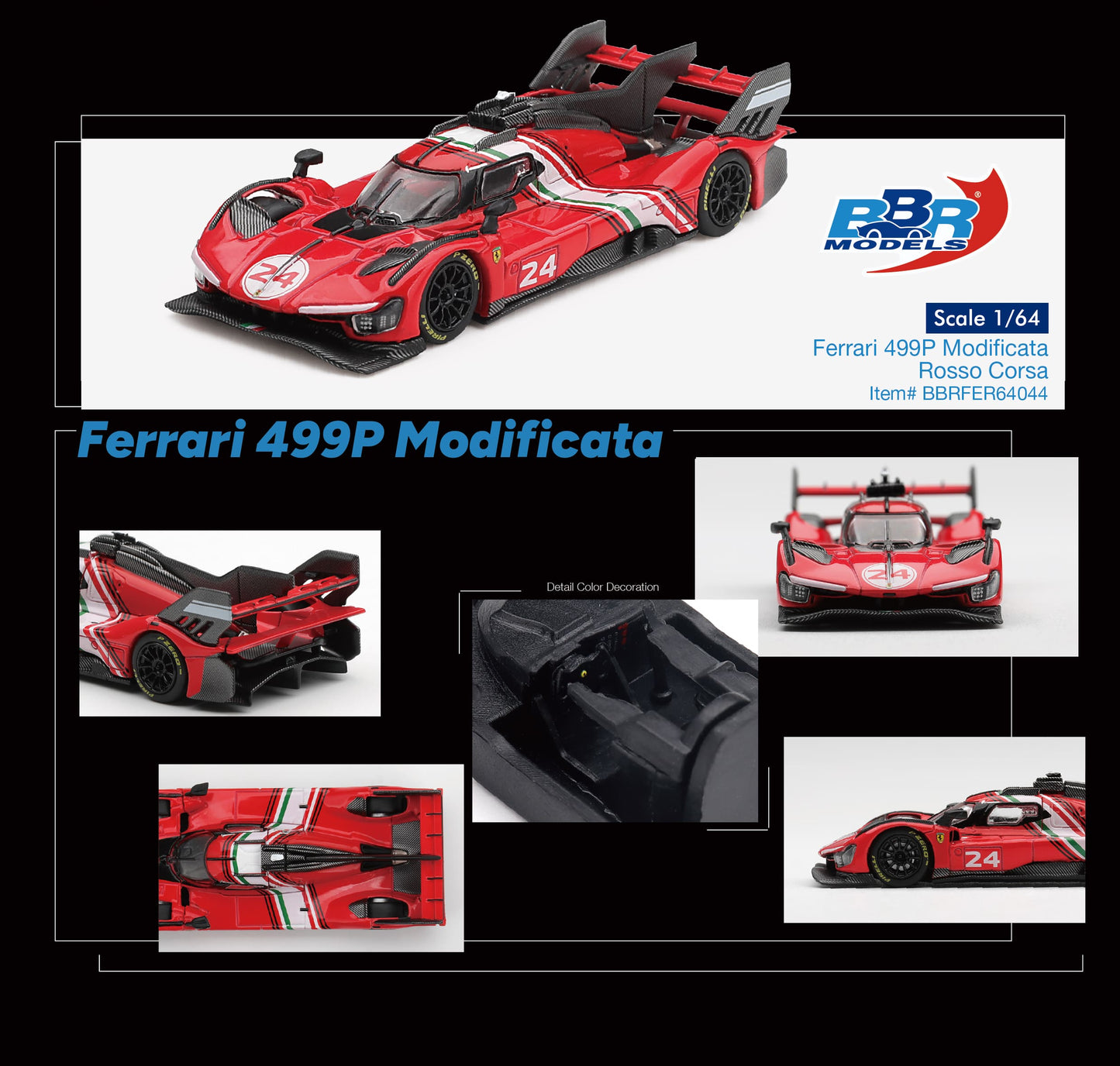 [PRÉCOMMANDE] BBR - Ferrari 499P Modifiée Rosso Corsa 2025 - Echelle 1-64 BBRFER64044