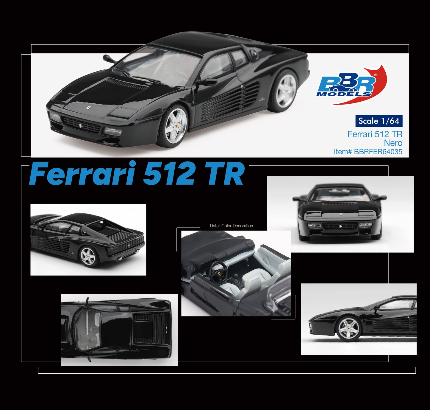 [PRE-ORDER] BBR - Ferrari 512 TR Black 1992 - 1/64 Scale BBRFER64035