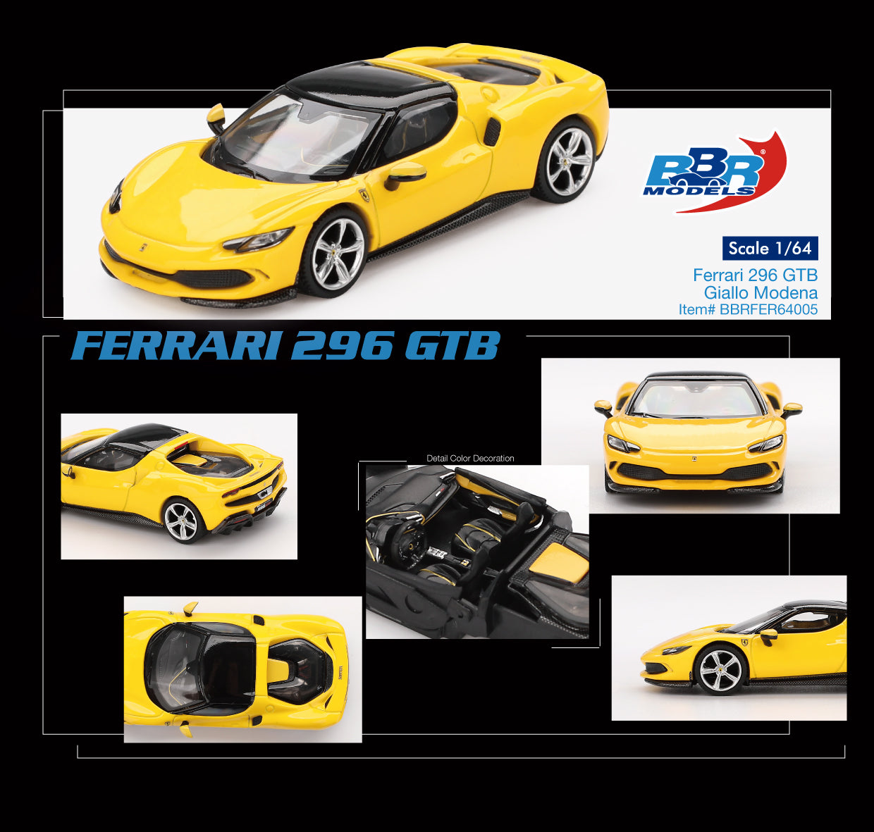 [PRE-ORDER] BBR Models - Ferrari 296 GTB Giallo Modena 2024 - Scale 1/64 BBRDIE64005 EAN 8055598830289