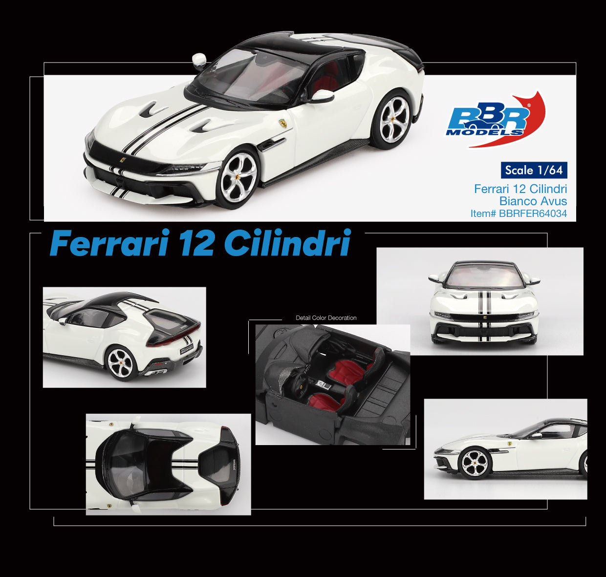 [PRE-ORDER] BBR Models - Ferrari 12 Cilindri Bianco Avus 2024 - Scale 1/64 BBRFER64034