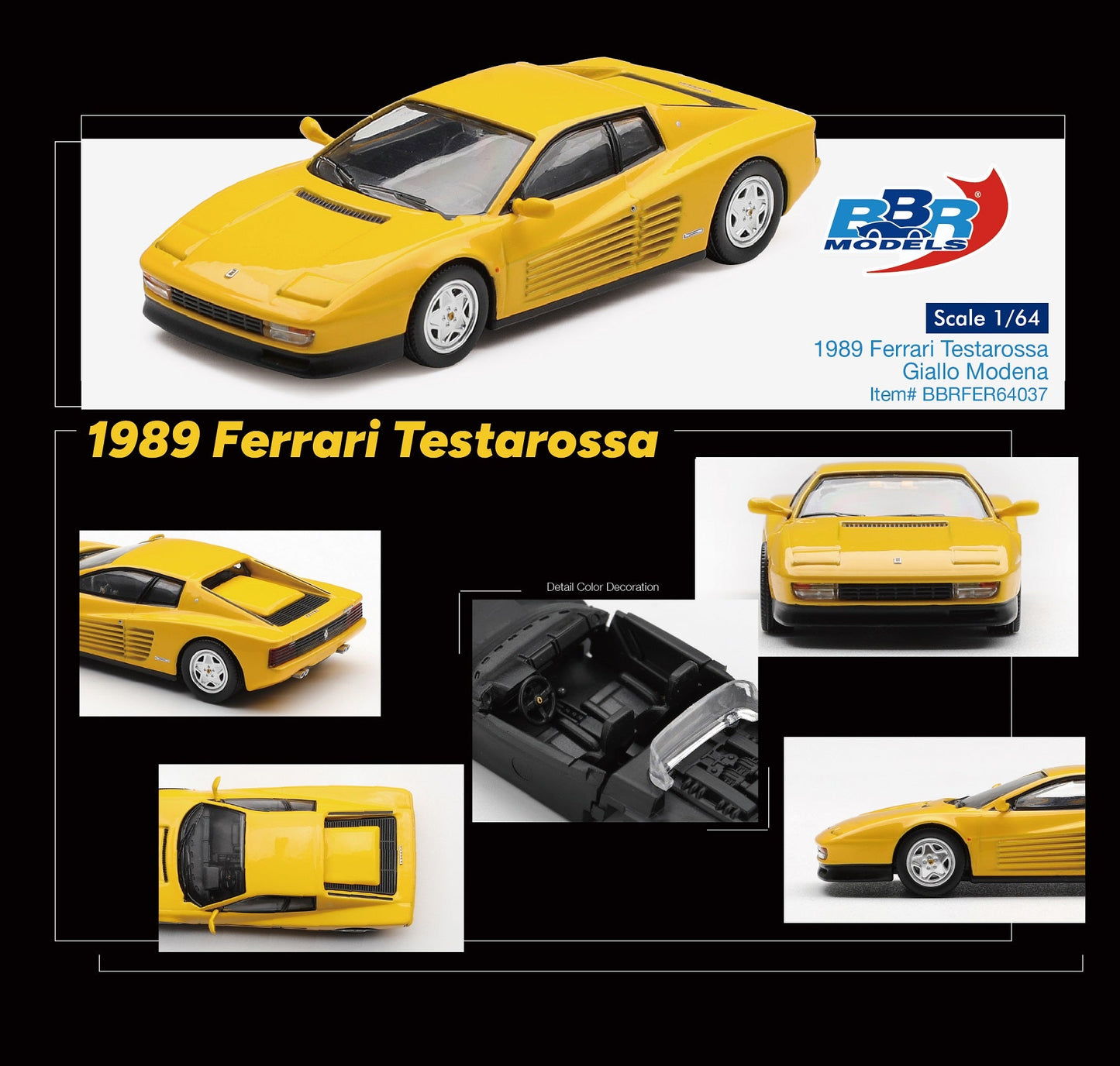 [PRÉCOMMANDE] - BBR Models - Ferrari Testarossa Giallo Modena 1989 - Echelle 1/64 BBRFER64037