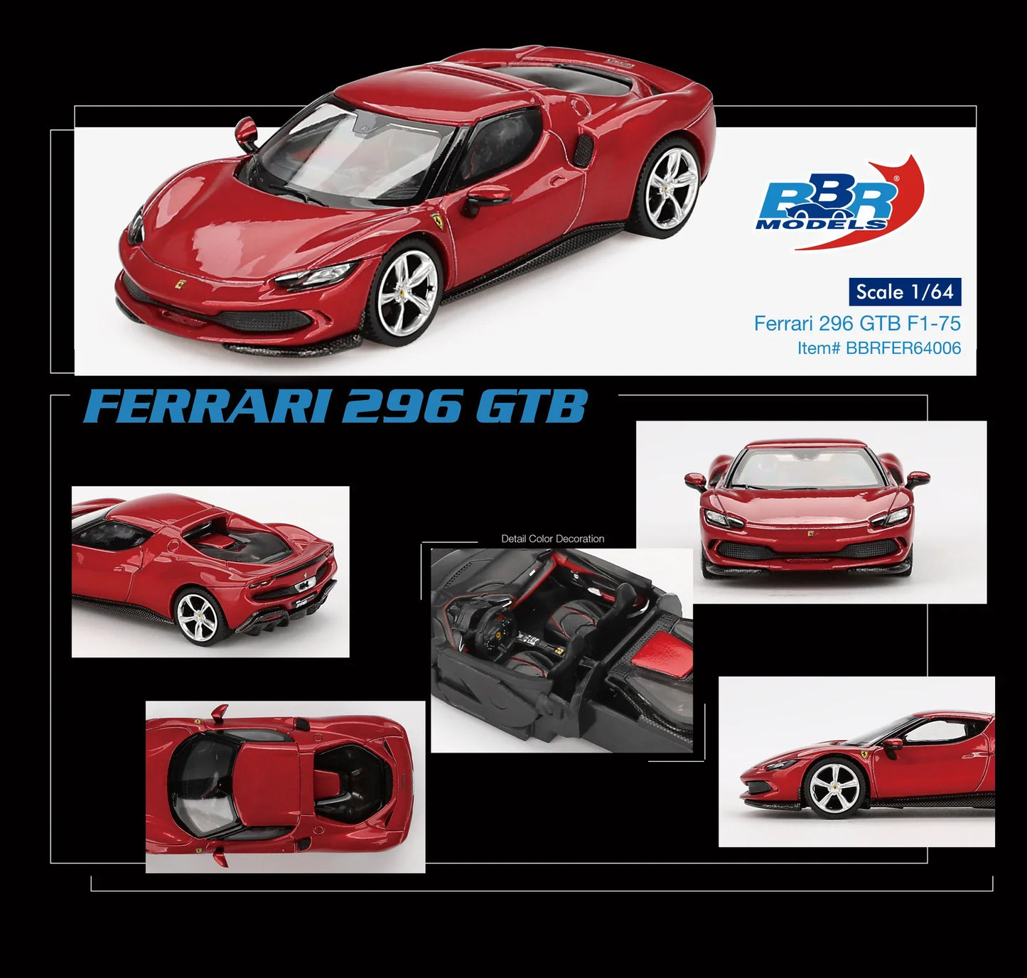 BBR Models - Ferrari 296 GTB Rosso Imola - Scale 1/64 BBRFER64006