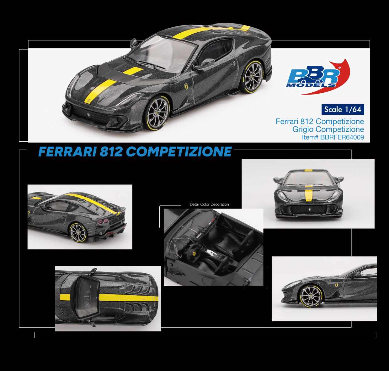 [PRE-ORDER] BBR Models - Ferrari 812 Competizione Grigio Competizione 2024 - Scale 1/64 BBRDIE64009