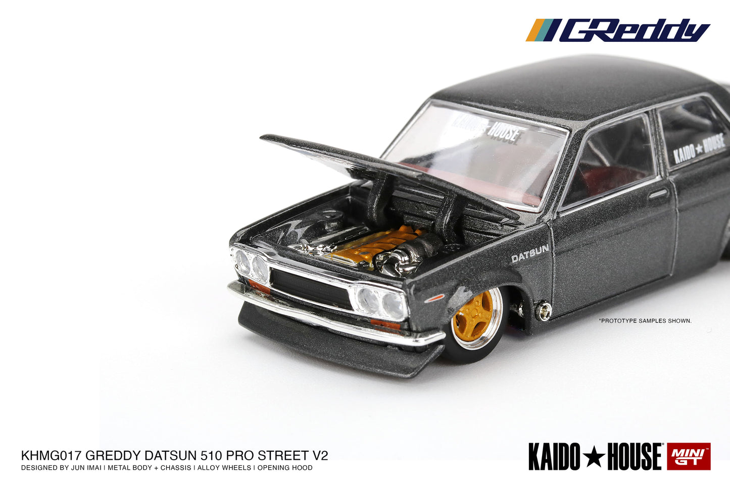 Mini GT - Datsun 510 Pro Street GREDDY Gun Metal Grey - KAIDO HOUSE - Scala 1/64 KHMG017