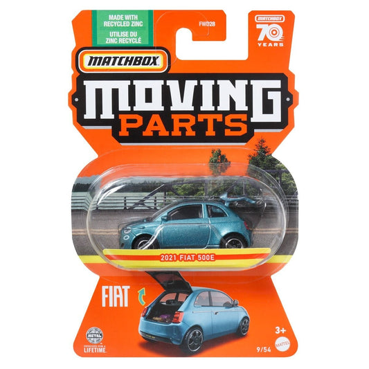 Matchbox Moving Parts - 2001 Fiat 500e Light Blue met - Scale 1/64 Approximately