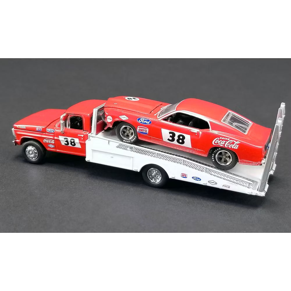 Ford F-350 Ramp Truck #38 &amp; 1969 Ford Mustang T/A #38 Coca-Cola Allan Moffat - Acme Diecast - 1/64 Scale