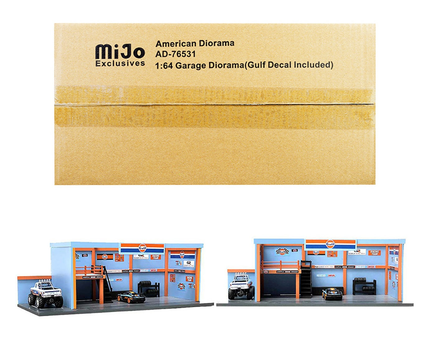 American Diorama - Garage Diorama (Gulf Oil stickers pack included) Cars Not Included - Scale 1/64 AD-76531MJ