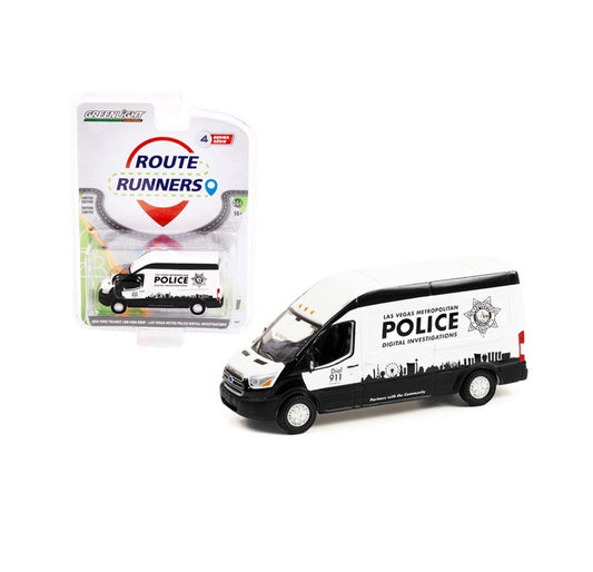 Greenlight Collectibles - 2019 Ford Transit LWB High Roof Las Vegas Metro Police - Route Runners - Scale 1/64