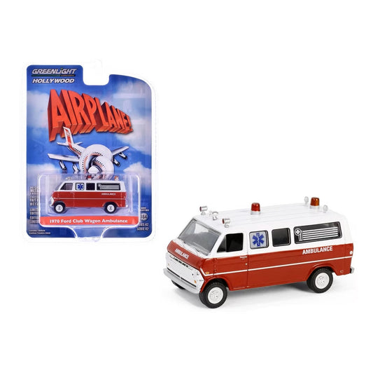 Greenlight - 1970 Ford Club Wagon Ambulance Red and White "Airplane!" (1980) Movie - 1/64 Scale Hollywood Series