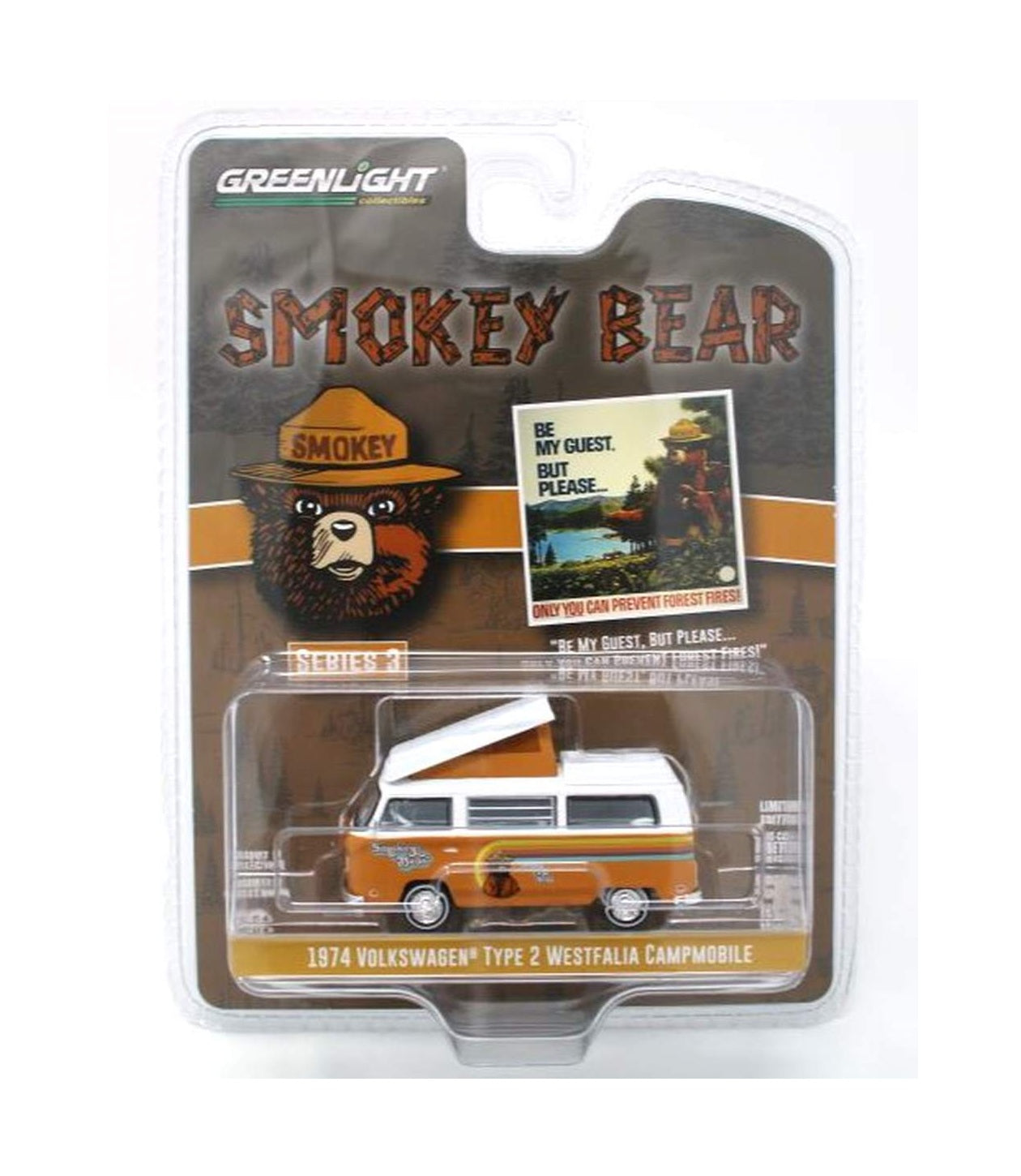 Greenlight Collectibles - 1974 Volkswagen Type 2 T2 Westfalia Campmobile Smokey Bear Series 3 - Scale 1/64