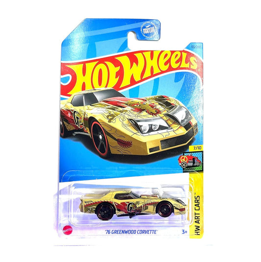 Hot Wheels - `76 Greenwood Corvette Gold - HW Art Cars 7/10 - Scale 1/64 Approx.