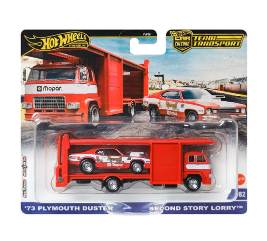 Hot Wheels Premium - '73 Plymouth Duster + Second Story Lorry - Series Car Culture Team Transport - Scale 1/64