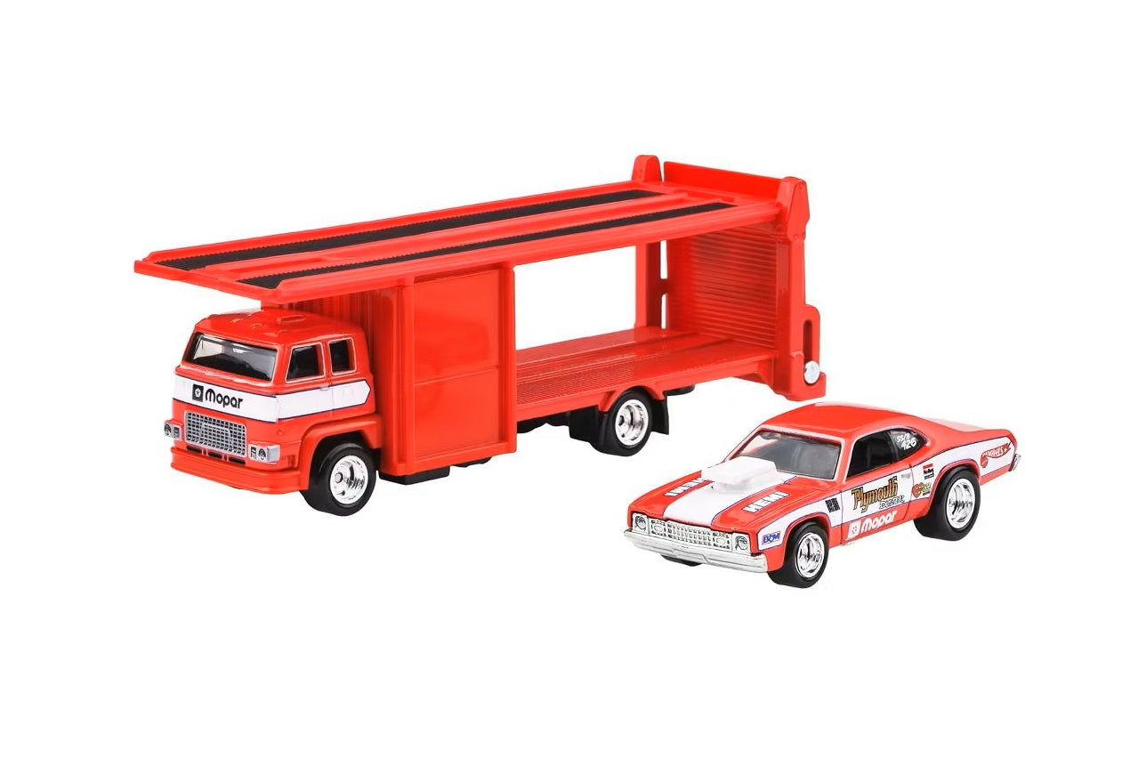 Hot Wheels Premium - '73 Plymouth Duster + Second Story Lorry - Series Car Culture Team Transport - Scale 1/64